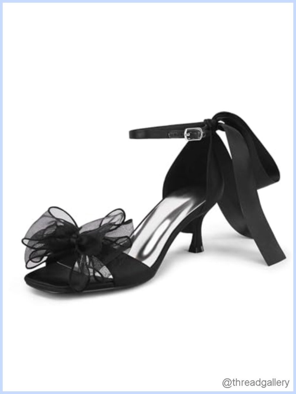 Womens Bow Kitten Heels Square Open Toe Satin Dress Sandals